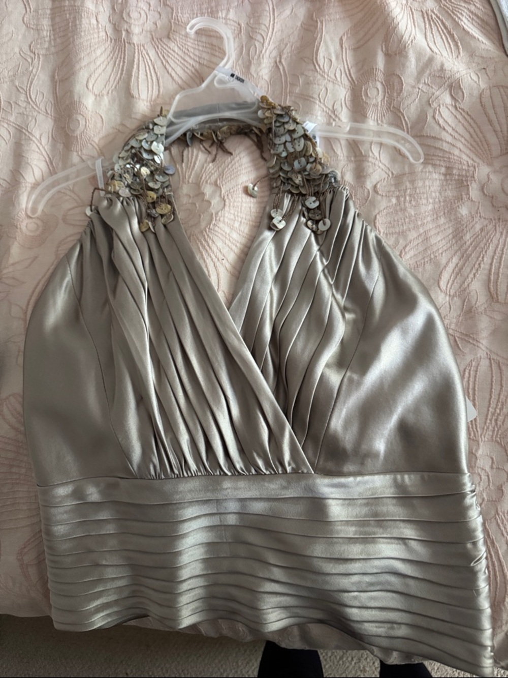 Embellished Silver Halter Satin Blouse